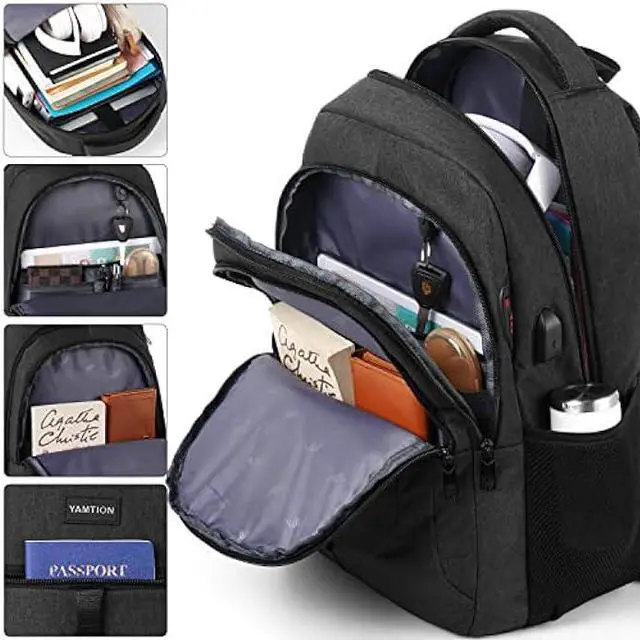 Alt view image 3 of 7 - YAMTION Black Backpack for Men and Women,School Backpack Bookbag for Teen Boys and Girls Laptop Backpack with USB for Collge Work Business