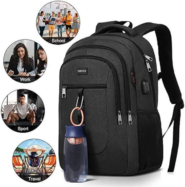 Alt view image 5 of 7 - YAMTION Black Backpack for Men and Women,School Backpack Bookbag for Teen Boys and Girls Laptop Backpack with USB for Collge Work Business