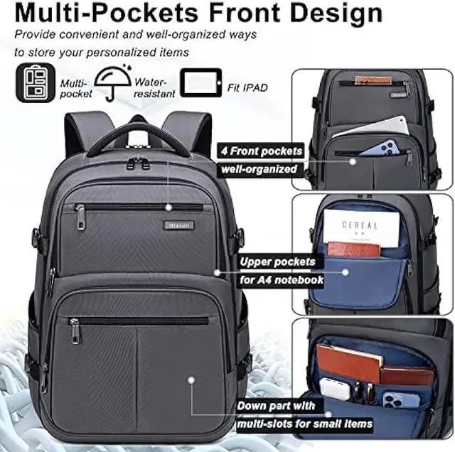 Alt view image 4 of 7 - Otevan Travel Backpack for Men Women,45L Carry On Backpack Flight Approved,Large Laptop Backpack,Expandable Luggage Backpack Water Resistant Bookbag Weekender Overnight Bag Daypack Fit 17 Inch