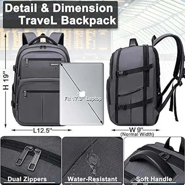 Alt view image 5 of 7 - Otevan Travel Backpack for Men Women,45L Carry On Backpack Flight Approved,Large Laptop Backpack,Expandable Luggage Backpack Water Resistant Bookbag Weekender Overnight Bag Daypack Fit 17 Inch