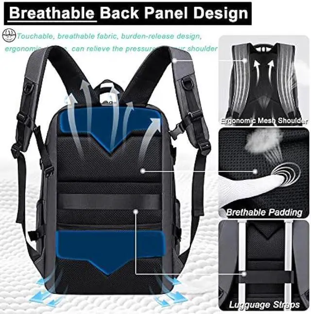 Alt view image 6 of 7 - Otevan Travel Backpack for Men Women,45L Carry On Backpack Flight Approved,Large Laptop Backpack,Expandable Luggage Backpack Water Resistant Bookbag Weekender Overnight Bag Daypack Fit 17 Inch