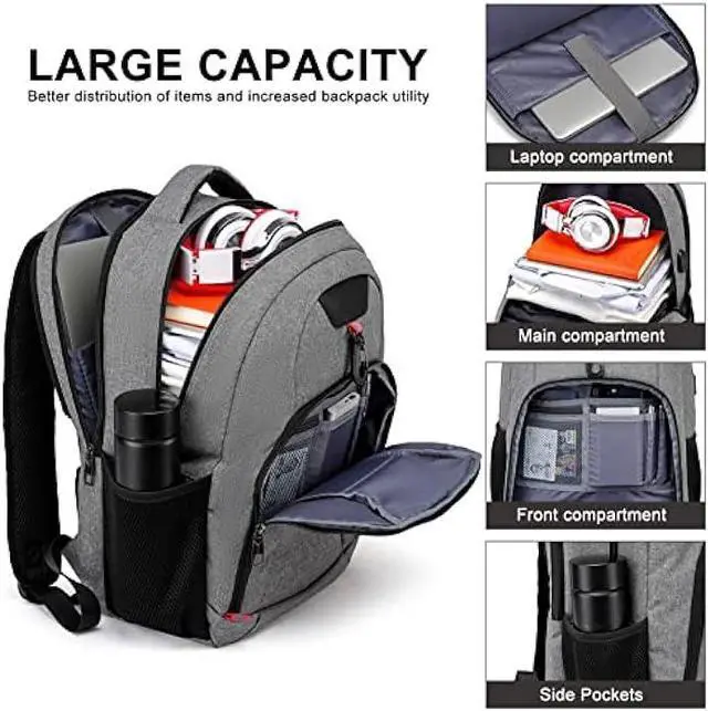 Alt view image 2 of 6 - Liokesa Laptop Backpack for Men, School Backpack for Teen Boys with USB Charging Port, Travel Water Resistant Students Book Bags, Large College Work Back Pack Fit 15.6 Inch Laptop, Grey