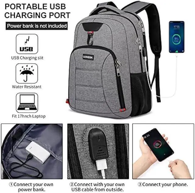 Alt view image 3 of 6 - Liokesa Laptop Backpack for Men, School Backpack for Teen Boys with USB Charging Port, Travel Water Resistant Students Book Bags, Large College Work Back Pack Fit 15.6 Inch Laptop, Grey