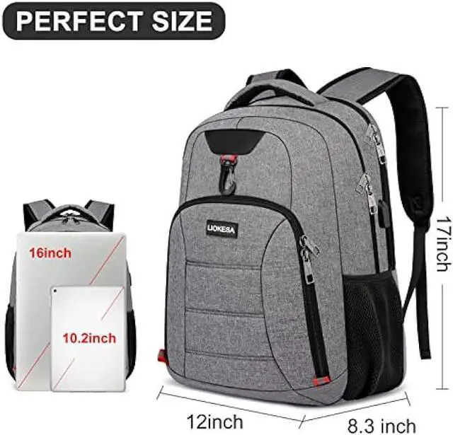 Alt view image 4 of 6 - Liokesa Laptop Backpack for Men, School Backpack for Teen Boys with USB Charging Port, Travel Water Resistant Students Book Bags, Large College Work Back Pack Fit 15.6 Inch Laptop, Grey