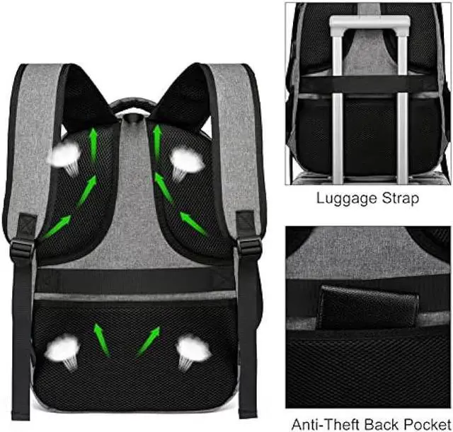 Alt view image 6 of 6 - Liokesa Laptop Backpack for Men, School Backpack for Teen Boys with USB Charging Port, Travel Water Resistant Students Book Bags, Large College Work Back Pack Fit 15.6 Inch Laptop, Grey