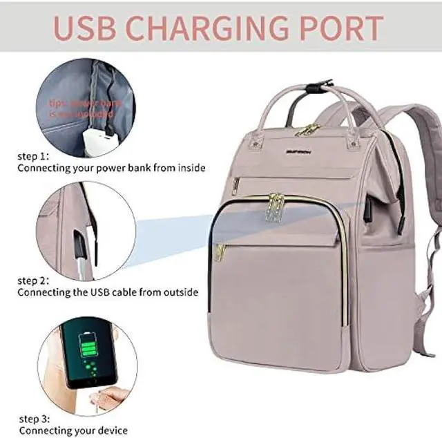 Alt view image 5 of 6 - EMPSIGN Laptop Backpack for Women 15.6 Inch Travel Work Backpack, 35L Waterproof Backpack Pures with USB Port & RFID Blocking, Largre Capacity Casual College Backpack, Grey Pink