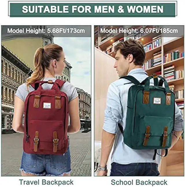 Alt view image 7 of 7 - VASCHY School Backpack for Men and Women, Unisex Vintage Water Resistant Casual Daypack Rucksack Bookbag for College Fits 15inch Laptop Blackish Green