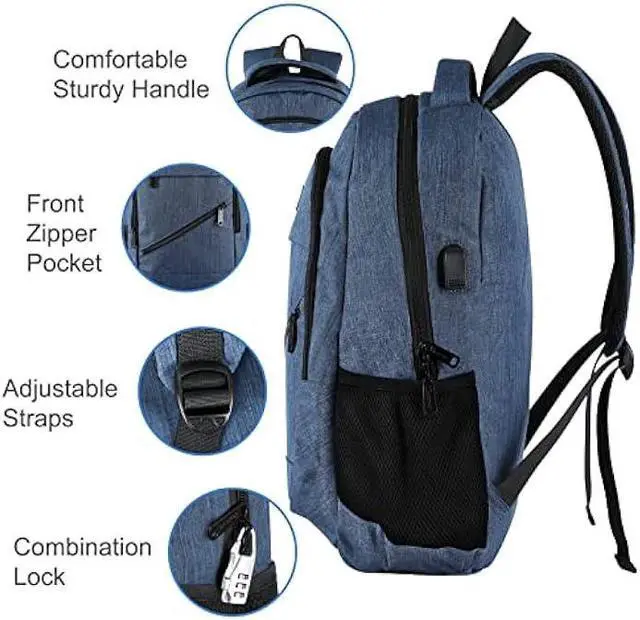 Alt view image 3 of 6 - Mecrowd Laptop Backpack for Women, Anti Theft Backpack with USB Charging Port, 15.6 Inch Large Backpack for Travel Business (Blue)