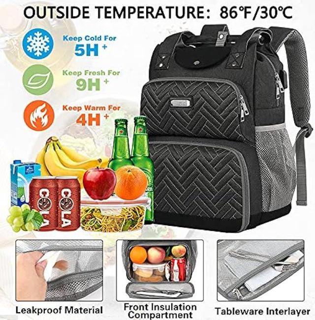 Lunch Backpack, Insulated Cooler Backpack Lunch Box Laptop Backpack with  USB Port for Women Men, Water Resistant Leak-proof Lunch Bag Nurses Gifts  for