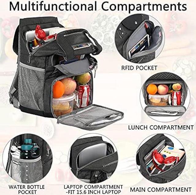 Lunch Backpack, Insulated Cooler Backpack Lunch Box Laptop Backpack with  USB Port for Women Men, Water Resistant Leak-proof Lunch Bag Nurses Gifts  for