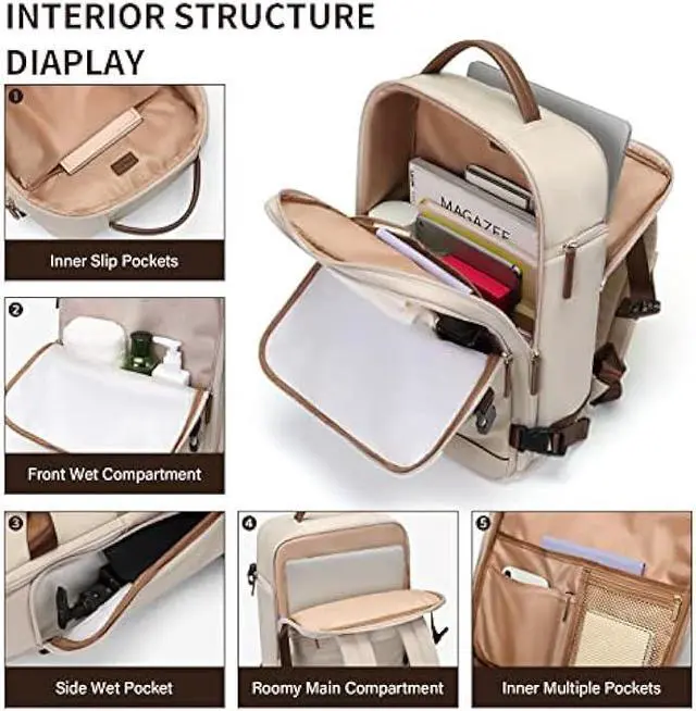 Alt view image 3 of 6 - GOLF SUPAGS Laptop Backpack with Separate Laptop Compartment Fits 15.6 Inch Notebook Large Capacity Computer Bag for Women Work Travel College Backpacks (Apricot)