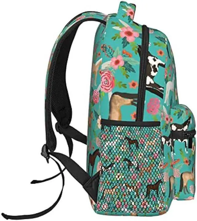 Alt view image 3 of 7 - HAZIMCS Horses Floral Horse Breeds Farm Animal Pets Flowers Pattern Backpack for Women Boys Teens School Backpacks Students Bookbag Laptop Backpack Large Adult Hiking Camping Rucksack 15.6 Inch