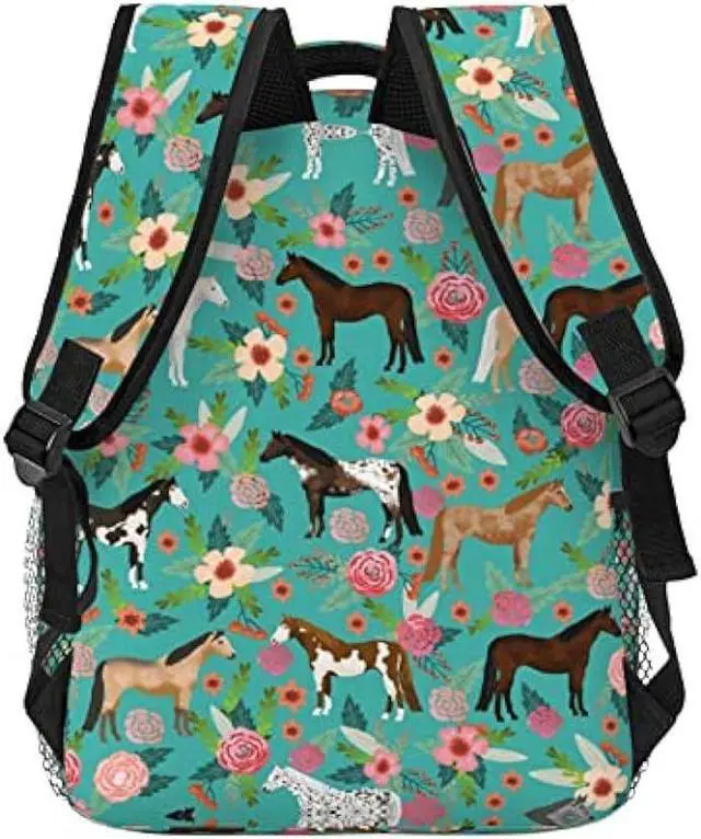 Alt view image 4 of 7 - HAZIMCS Horses Floral Horse Breeds Farm Animal Pets Flowers Pattern Backpack for Women Boys Teens School Backpacks Students Bookbag Laptop Backpack Large Adult Hiking Camping Rucksack 15.6 Inch
