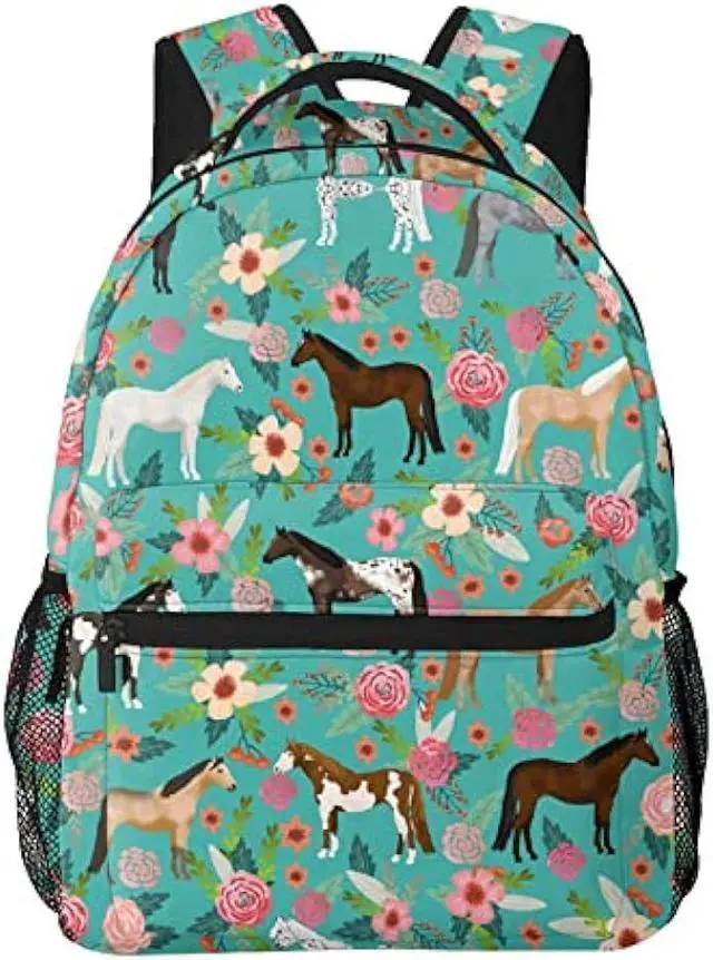 Alt view image 6 of 7 - HAZIMCS Horses Floral Horse Breeds Farm Animal Pets Flowers Pattern Backpack for Women Boys Teens School Backpacks Students Bookbag Laptop Backpack Large Adult Hiking Camping Rucksack 15.6 Inch