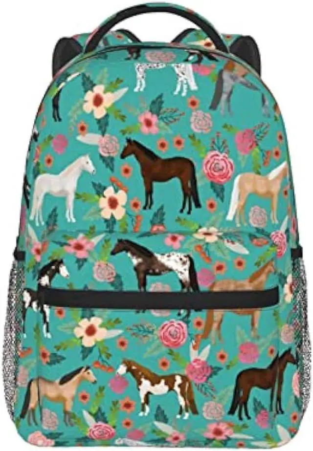 Alt view image 7 of 7 - HAZIMCS Horses Floral Horse Breeds Farm Animal Pets Flowers Pattern Backpack for Women Boys Teens School Backpacks Students Bookbag Laptop Backpack Large Adult Hiking Camping Rucksack 15.6 Inch