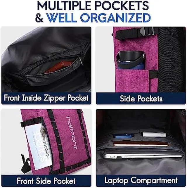 Alt view image 3 of 7 - Haimont Rolltop Laptop Backpack for Men Women, Water-Resistant Casual Book Bag for Travel Work Commute 20L, Fuchsia Red