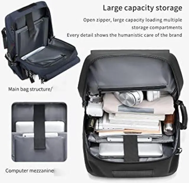 Alt view image 6 of 6 - Men travel backpack,waterproof 17 inch Business Laptop Backpack with Separate Shoe Bag,Hidden USB charging port Hiking backpack 50L outdoors trekking backpack  (blue)