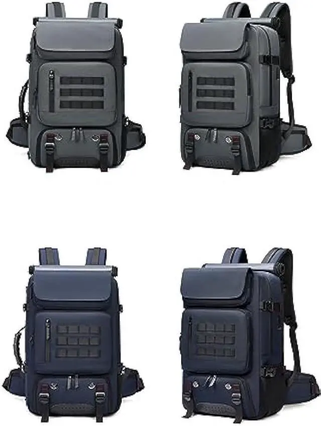 Alt view image 2 of 6 - Men travel backpack,waterproof 17 inch Business Laptop Backpack with Separate Shoe Bag,Hidden USB charging port Hiking backpack 50L outdoors trekking backpack  (blue)