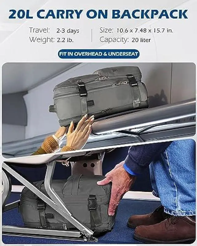 Alt view image 5 of 6 - Hynes Eagle 20L Travel Backpack Carry on Backpack Women Men Personal Item Bag for Spirit Airlines Small Nylon Laptop Backpack 14 inches Grey