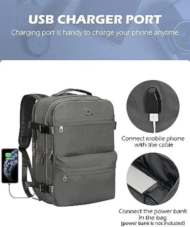 Alt view image 6 of 6 - Hynes Eagle 20L Travel Backpack Carry on Backpack Women Men Personal Item Bag for Spirit Airlines Small Nylon Laptop Backpack 14 inches Grey