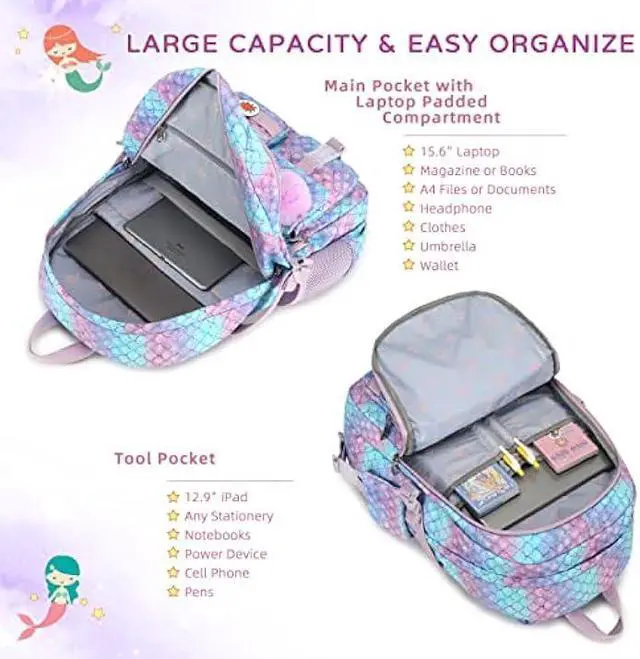 Alt view image 4 of 6 - KIDNUO Girls Backpack,15.6 Inch Laptop School Bag Large Primary Elementary Middle College Bookbags Kids Backpacks for Teens Girls Women Students Anti Theft Travel Daypack (Purple)