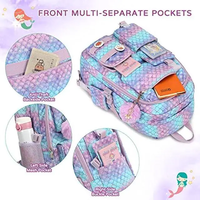 Alt view image 5 of 6 - KIDNUO Girls Backpack,15.6 Inch Laptop School Bag Large Primary Elementary Middle College Bookbags Kids Backpacks for Teens Girls Women Students Anti Theft Travel Daypack (Purple)