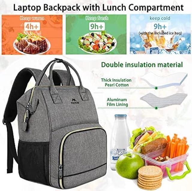 Mogplof Lunch Backpack, Backpack Lunch Bag for Women, 15.6 Inch Lunchbox  Backpack with USB and RFID Pockets, Water-resistant Backpack with Lunch