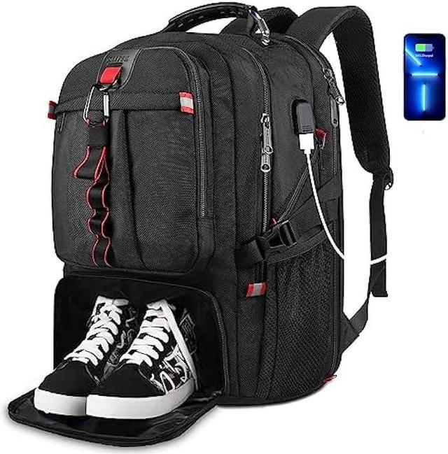 YOREPEK Gym Backpack with Shoe Compartment, Large Travel Backpack for Men  Women Airline Approved, 17 Inch Laptop Backpack with USB Charging Port Anti  Theft College Computer Bag Business Work, Black 