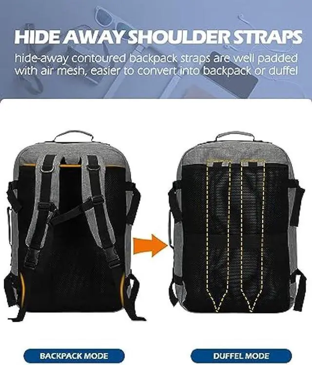 Alt view image 4 of 6 - Hynes Eagle Carry on Backpack 38L Large Travel Backpack for Women Flight Approved Weekender Bag Laptop Backpack Men 15 inches Black Grey 2023