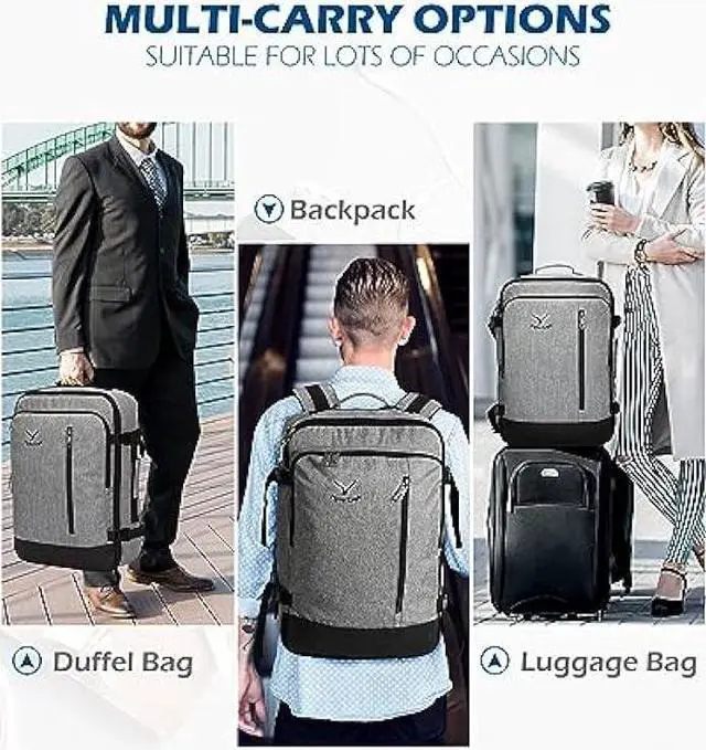 Alt view image 6 of 6 - Hynes Eagle Carry on Backpack 38L Large Travel Backpack for Women Flight Approved Weekender Bag Laptop Backpack Men 15 inches Black Grey 2023