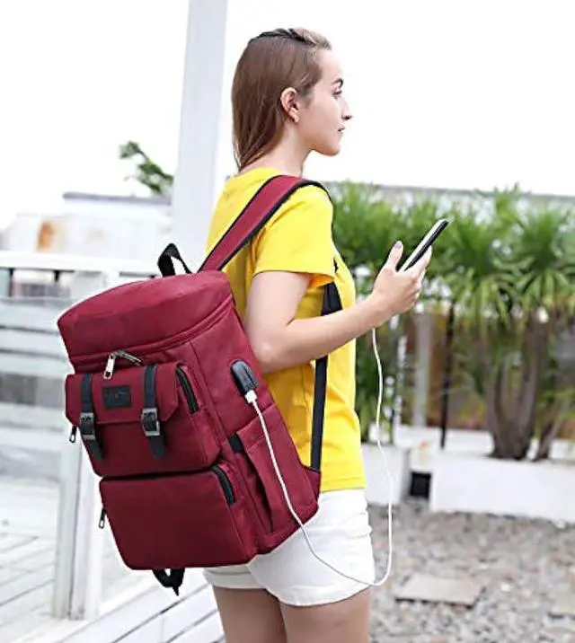 Alt view image 6 of 7 - YALUNDISI Vintage Backpack for Men Women Laptop Backpack Bookbags College Backpack Red 16 inch