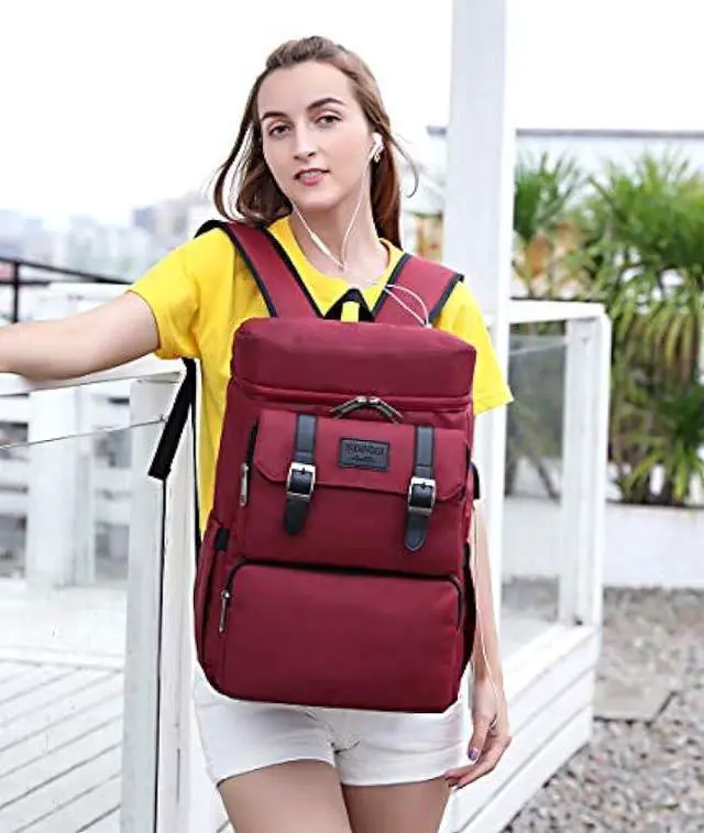 Alt view image 7 of 7 - YALUNDISI Vintage Backpack for Men Women Laptop Backpack Bookbags College Backpack Red 16 inch