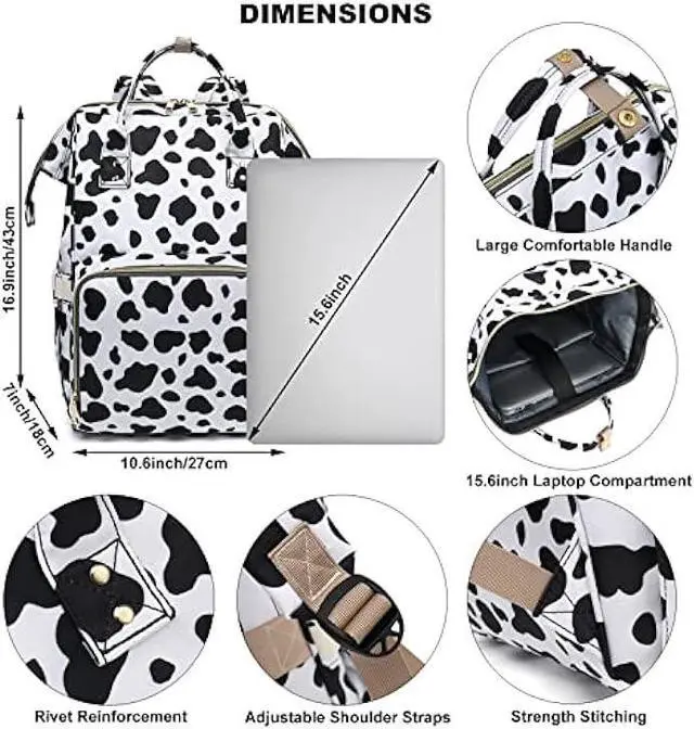 Alt view image 5 of 6 - Dezcrab Cow Print Laptop Backpack for Women, College Bookbag School Backpack Work Business Travel 15.6 Inch Computer Backpacks