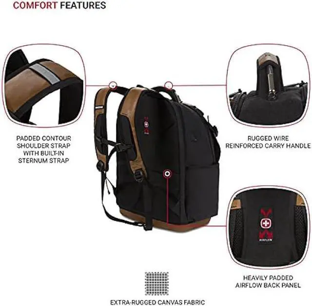 Alt view image 2 of 7 - SwissGear Tool Bag Backpack, Fits Up to 17-Inch Laptop, Work Pack PRO, Black/Brown Canvas