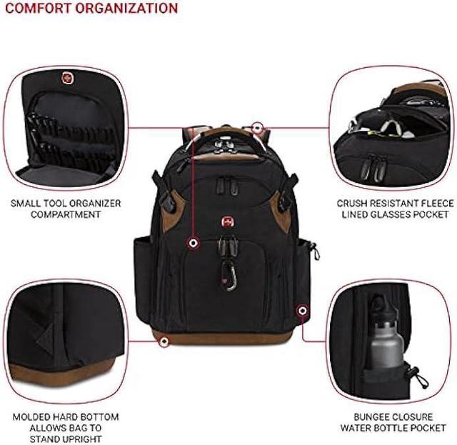 SwissGear Tool Bag Backpack, Fits Up to 17-Inch Laptop, Work Pack PRO,  Black/Brown Canvas 
