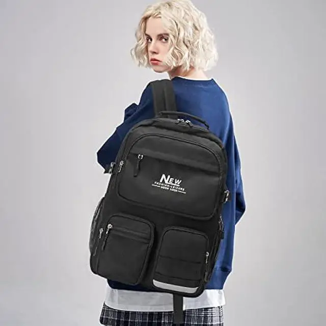 Alt view image 2 of 6 - El-fmly Big School Backpack Bookbag for Teen Students, Multi Pockets Water Resistant Casual Daypack with 15.6 inch Laptop pocket for Travel (Black)