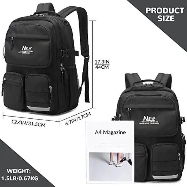 Alt view image 3 of 6 - El-fmly Big School Backpack Bookbag for Teen Students, Multi Pockets Water Resistant Casual Daypack with 15.6 inch Laptop pocket for Travel (Black)