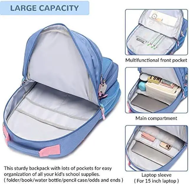 Alt view image 4 of 6 - El-fmly Big School Backpack Bookbag for Teen Students, Multi Pockets Water Resistant Casual Daypack with 15.6 inch Laptop pocket for Travel (Black)