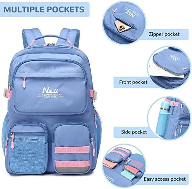 Alt view image 5 of 6 - El-fmly Big School Backpack Bookbag for Teen Students, Multi Pockets Water Resistant Casual Daypack with 15.6 inch Laptop pocket for Travel (Black)