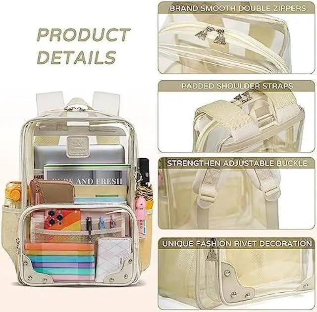 Alt view image 4 of 6 - Caoroky knight Clear Backpack Heavy Duty Transparent Laptop Backpacks 15.6 Inch See Through TPU Travel Daypack Large College Bookbag for Women Men Teens Girls Boys students-Off white