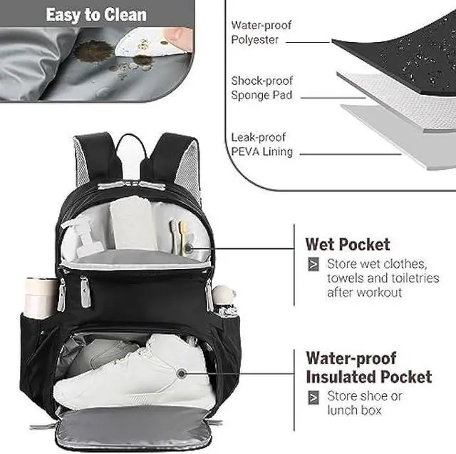 Alt view image 3 of 7 - MoKo Womens Gym Backpack, Large Travel Backpack with Shoe Compartment Sports Bag with Wet Pockets 15.6 Inch Laptop Backpack Water Resistant Anti Theft Back Pack for Women Gifts, Black/Gray