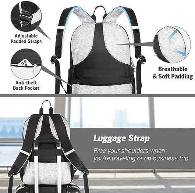Alt view image 6 of 7 - MoKo Womens Gym Backpack, Large Travel Backpack with Shoe Compartment Sports Bag with Wet Pockets 15.6 Inch Laptop Backpack Water Resistant Anti Theft Back Pack for Women Gifts, Black/Gray