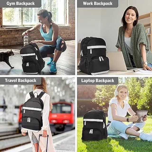 Alt view image 7 of 7 - MoKo Womens Gym Backpack, Large Travel Backpack with Shoe Compartment Sports Bag with Wet Pockets 15.6 Inch Laptop Backpack Water Resistant Anti Theft Back Pack for Women Gifts, Black/Gray