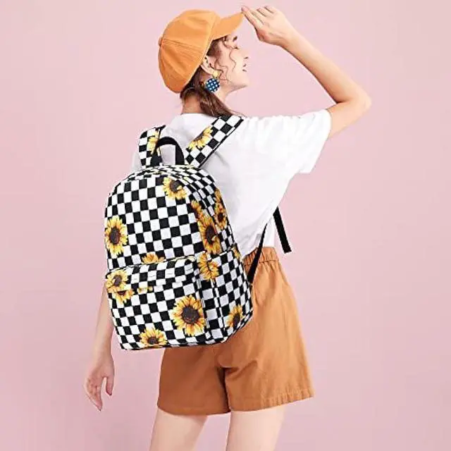 Alt view image 2 of 6 - Yusudan School Backpack for Girls Women, Teens School Bags Bookbags Ladies Laptop Backpacks (Checkered Sunflower)