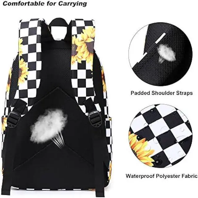 Alt view image 4 of 6 - Yusudan School Backpack for Girls Women, Teens School Bags Bookbags Ladies Laptop Backpacks (Checkered Sunflower)