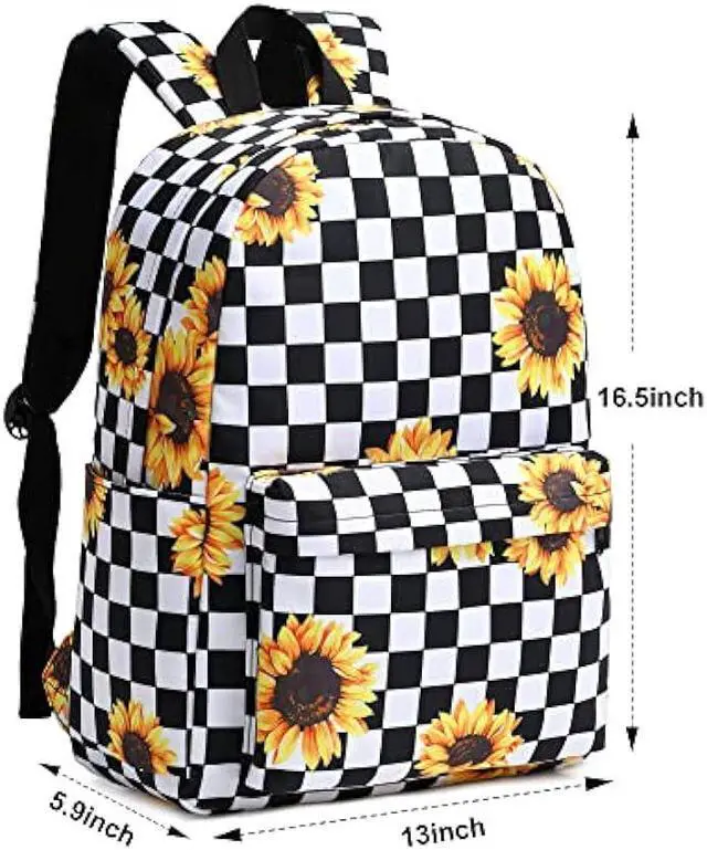 Alt view image 5 of 6 - Yusudan School Backpack for Girls Women, Teens School Bags Bookbags Ladies Laptop Backpacks (Checkered Sunflower)