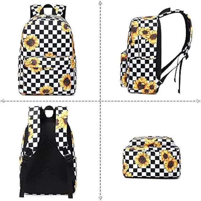 Alt view image 6 of 6 - Yusudan School Backpack for Girls Women, Teens School Bags Bookbags Ladies Laptop Backpacks (Checkered Sunflower)