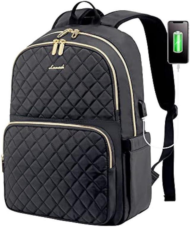 LOVEVOOK Laptop Backpack for Women, Quilted Laptop Bag Travel Backpack  Purse With Anti-Theft Zipper, Stylish 15.6 Inch Work Computer Bags College  School Bookbag with USB Charging Port 