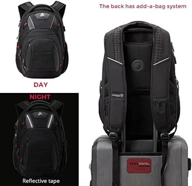 Alt view image 5 of 6 - Swissdigital Design Circuit Men's Laptop Backpack for College and Business Travel with Integrated USB Charging Port and RFID Protection Fits Laptops up to 15.6 in, Black (J14-BR)