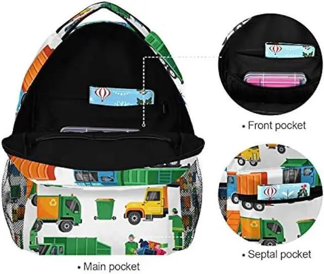 Alt view image 7 of 7 - Garbage Trucks Backpack Travel Laptop Backpack Daypacks, Trash Trucks College School Computer Bag Bookbag for Women & Men Outdoor Camping&Fits Up to 14-inch Notebook